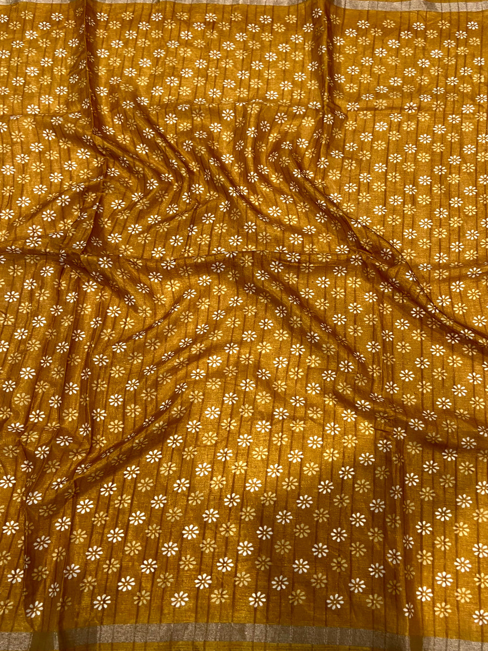 Mustard Leaf Print Ghicha Handloom Saree