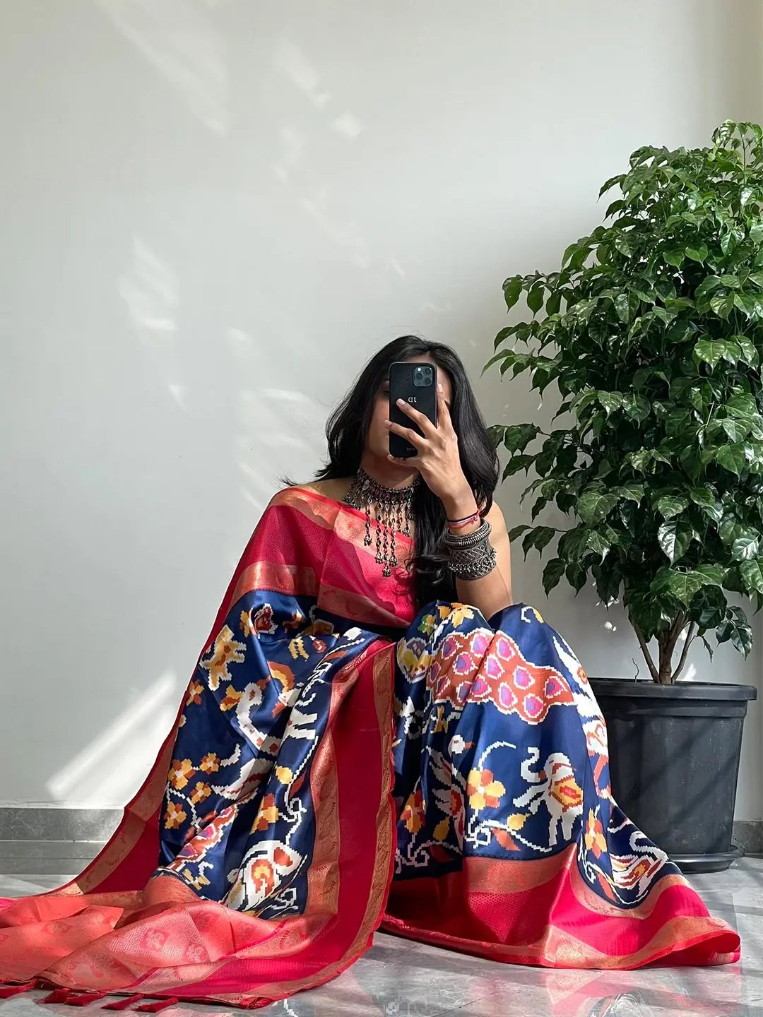 Chic Soft Silk Saree with Pochampally Print and Gadwal Border