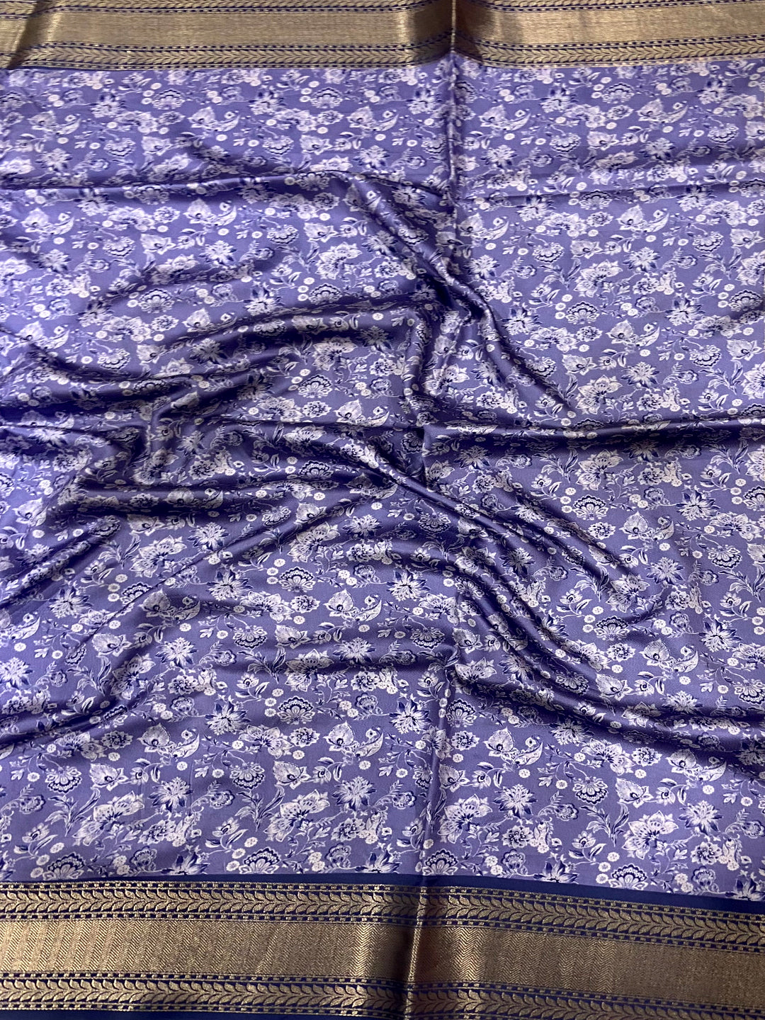 Royal Blue Mughal Kalamkari Print Pashmina Saree