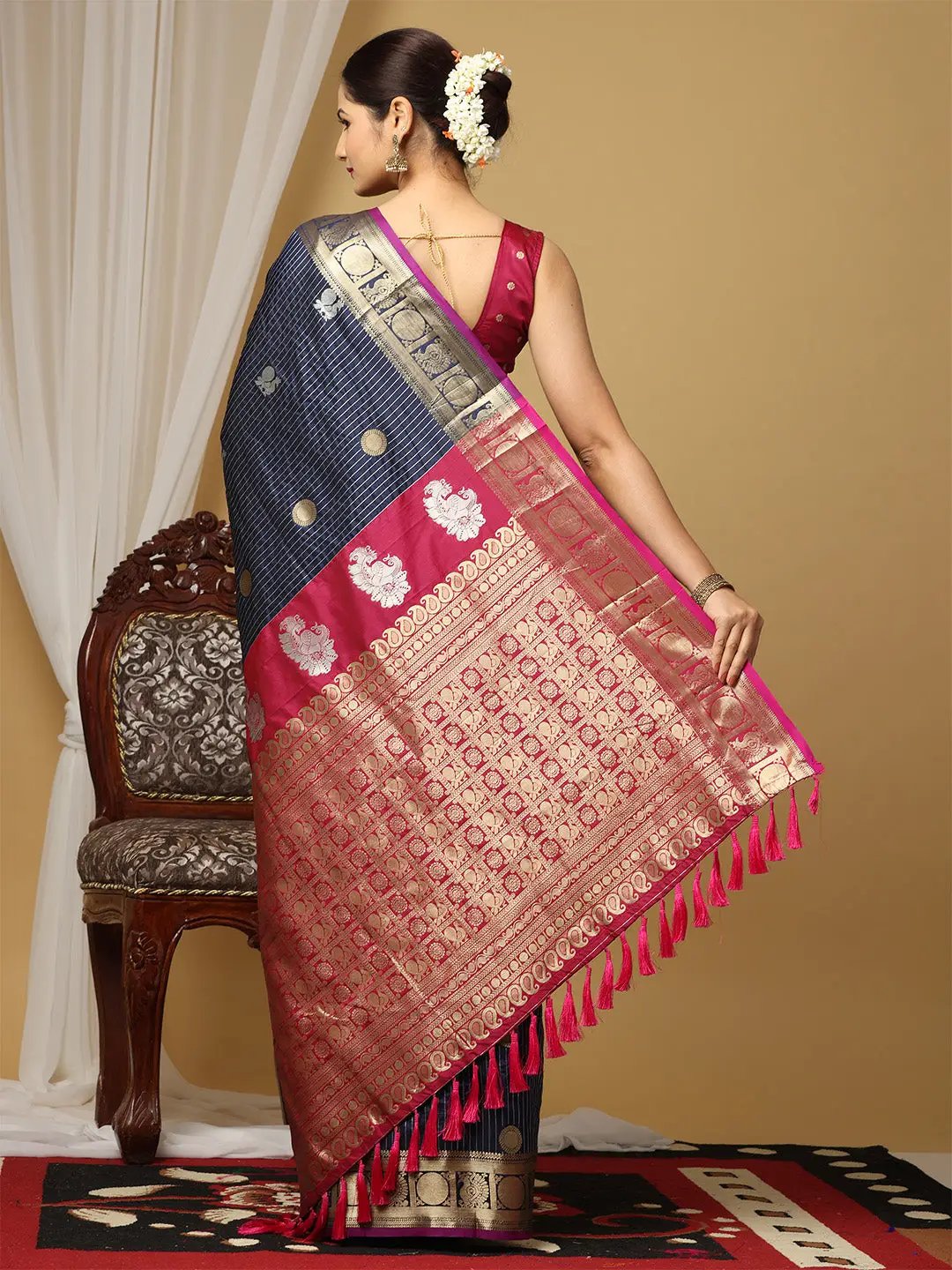Pure Banarasi Katan Silk Kanchi Zari Weaving Saree