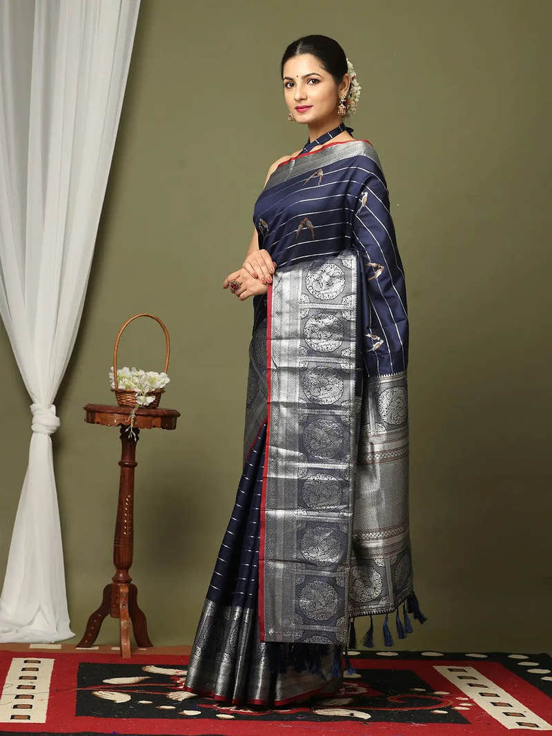 Navy Colour Banarasi Soft Silk Zari Weaving Saree