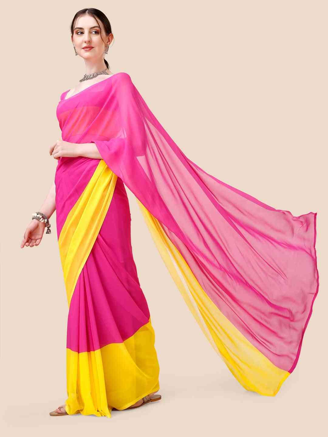 Stylish Rani Colour Ombre Poly Georgette Saree