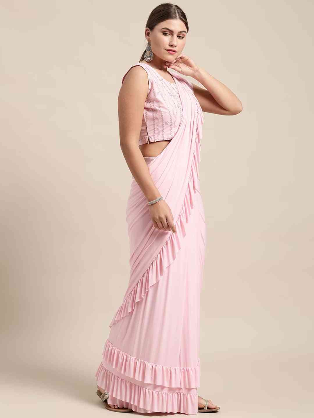 Stylish Pink Colour Solid Print Saree