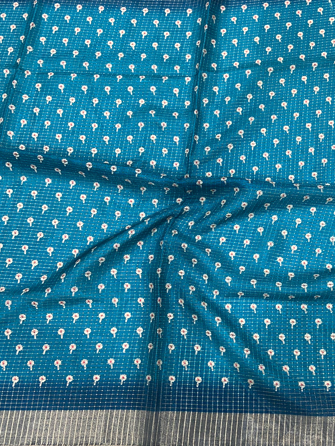 Blue Chanderi Check Sparrow Print Saree