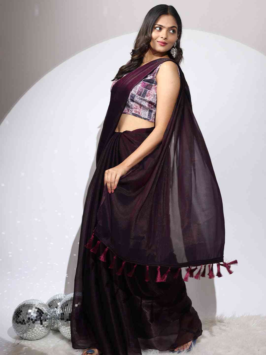 Chiffon Dual Tone Party Wear Designer Saree