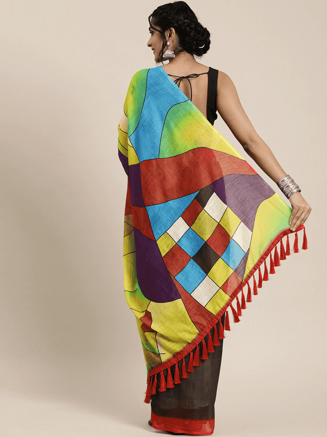 Multi Colour Stylish Abstract Printed Linen Saree