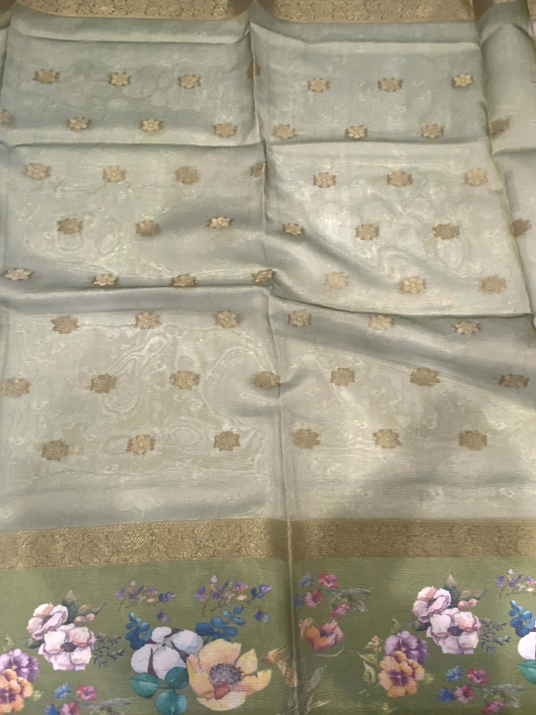 Pista Tissue Digital Floral Saree