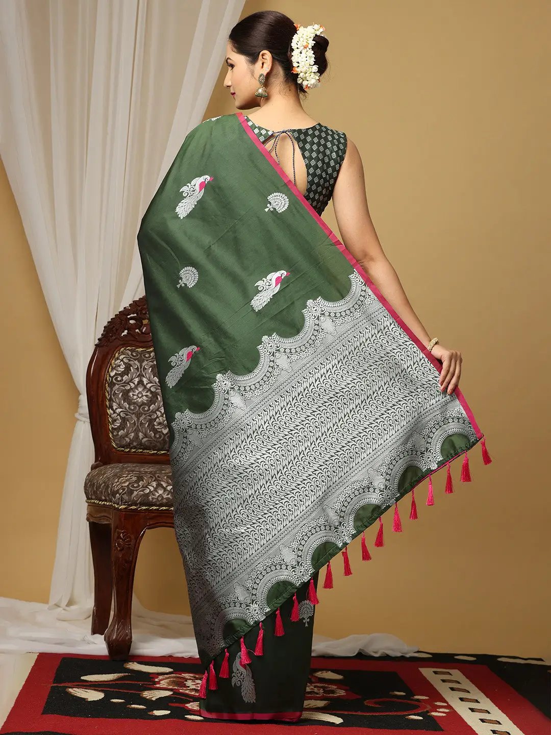 Pure Banarasi Katan Silk Kanchi Zari Weaving Saree