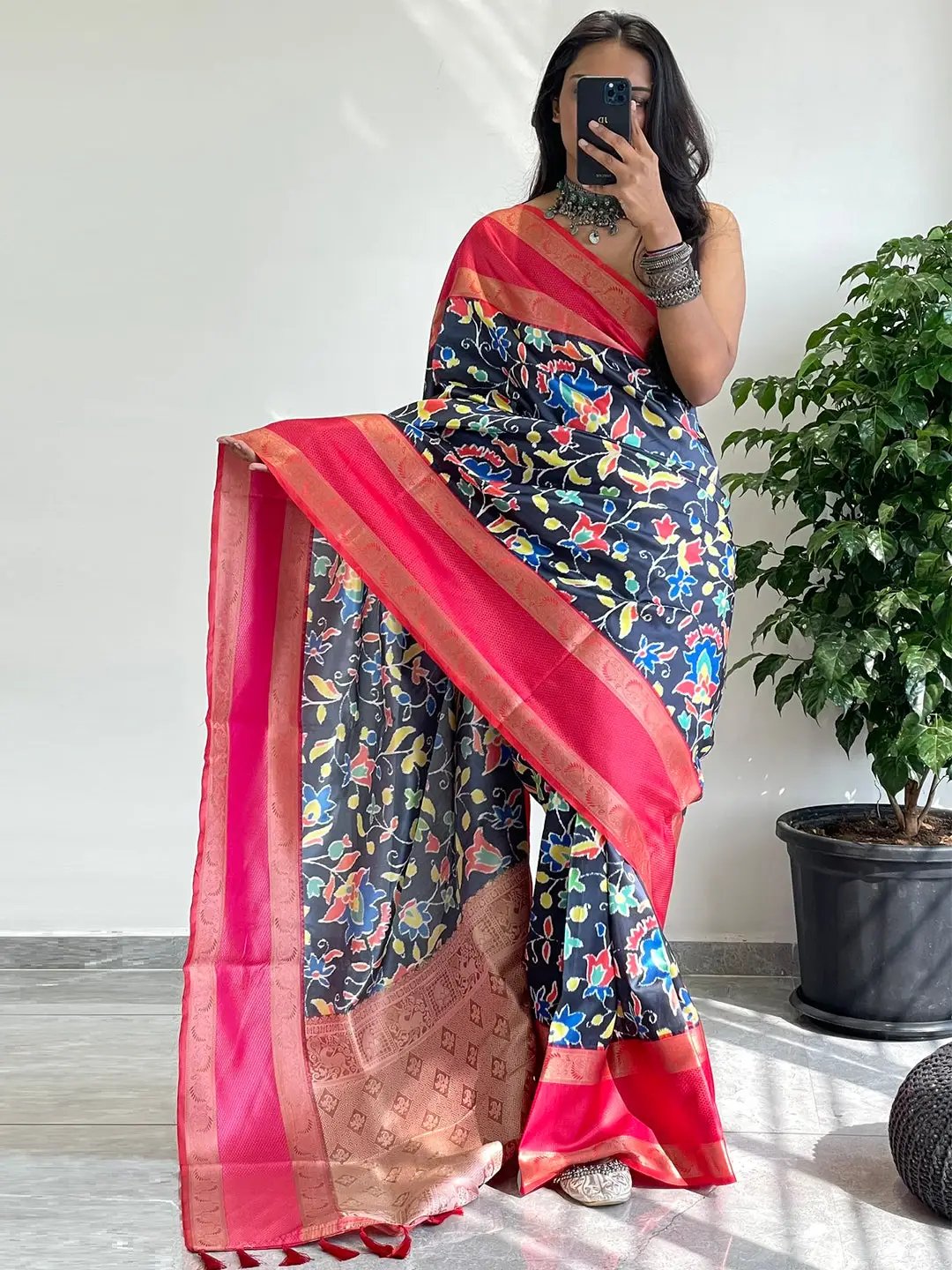 Traditional Soft Silk Saree, Pochampally print, Gadwal border