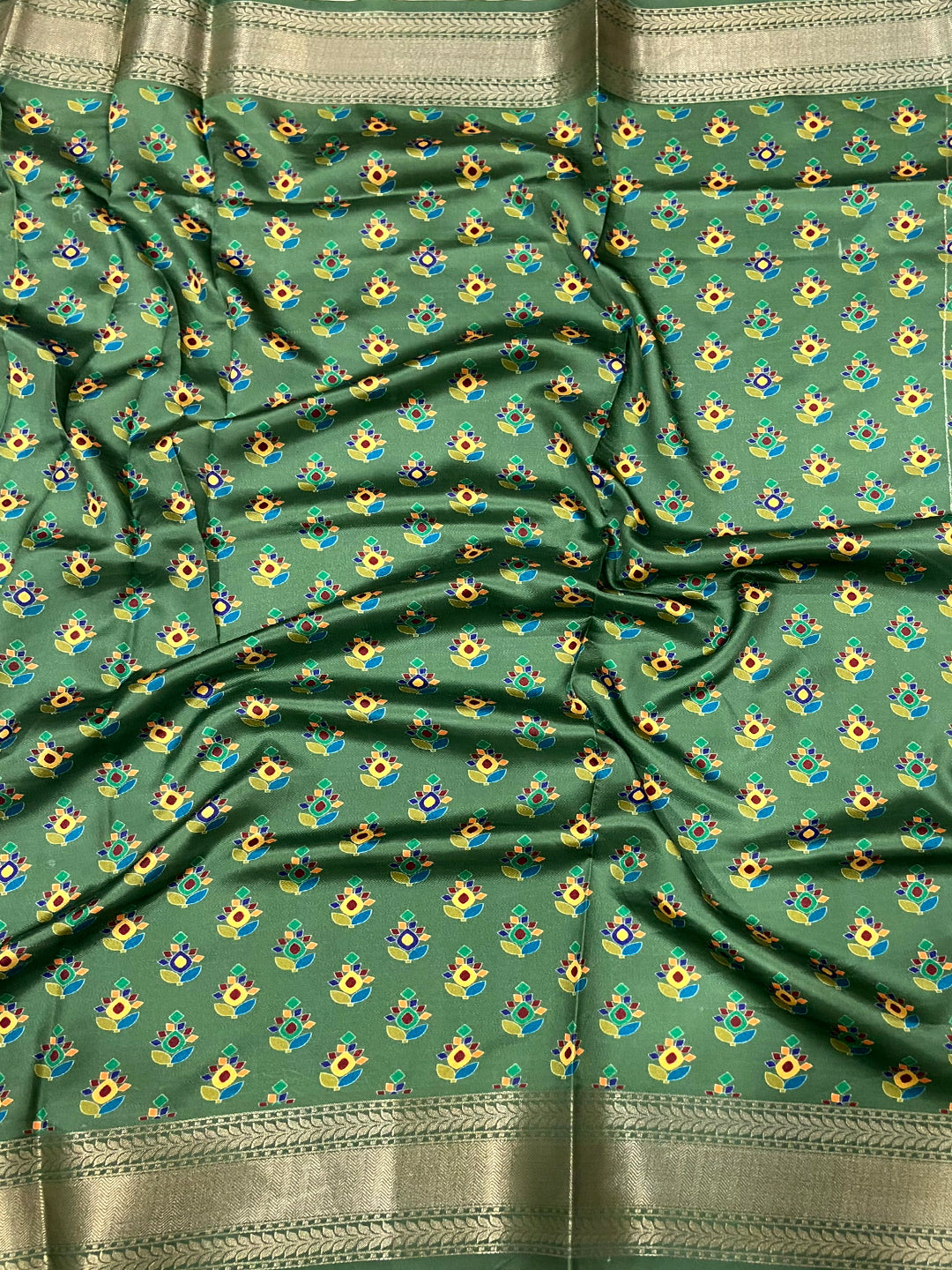 Dark Blue Mughal Kalamkari Print Pashmina Saree