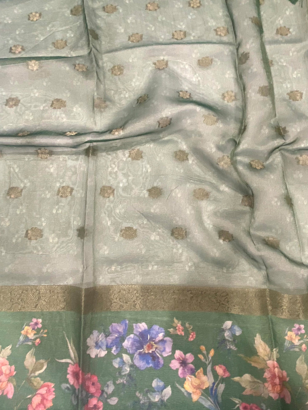 Dark Green Tissue Digital Floral Saree