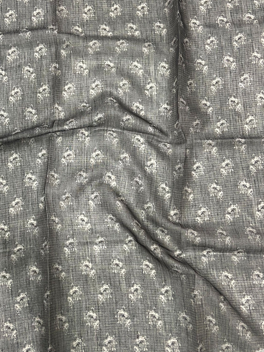 Charcoal Grey Floral Cut Work Kota Saree