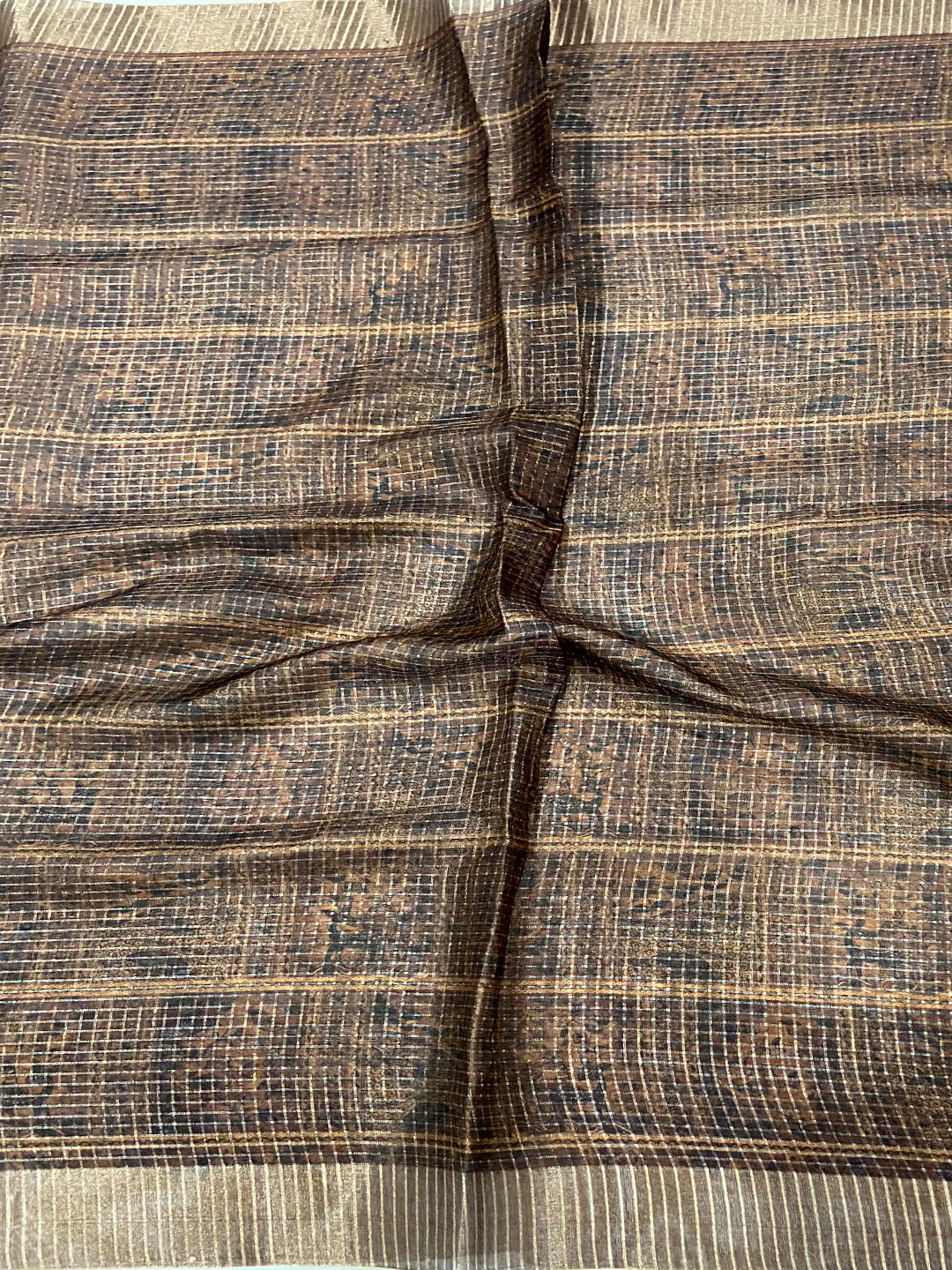 Multi Black Chex Kalamkari Madhubani Saree