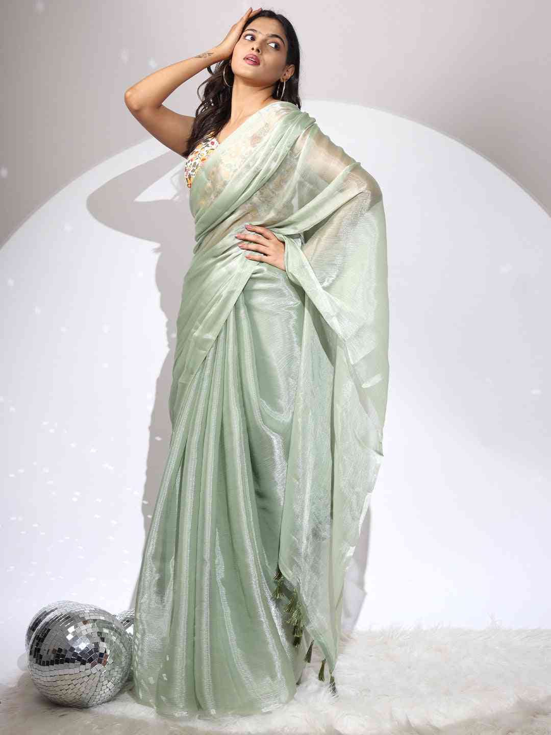 Chiffon Dual Tone Party Wear Designer Saree
