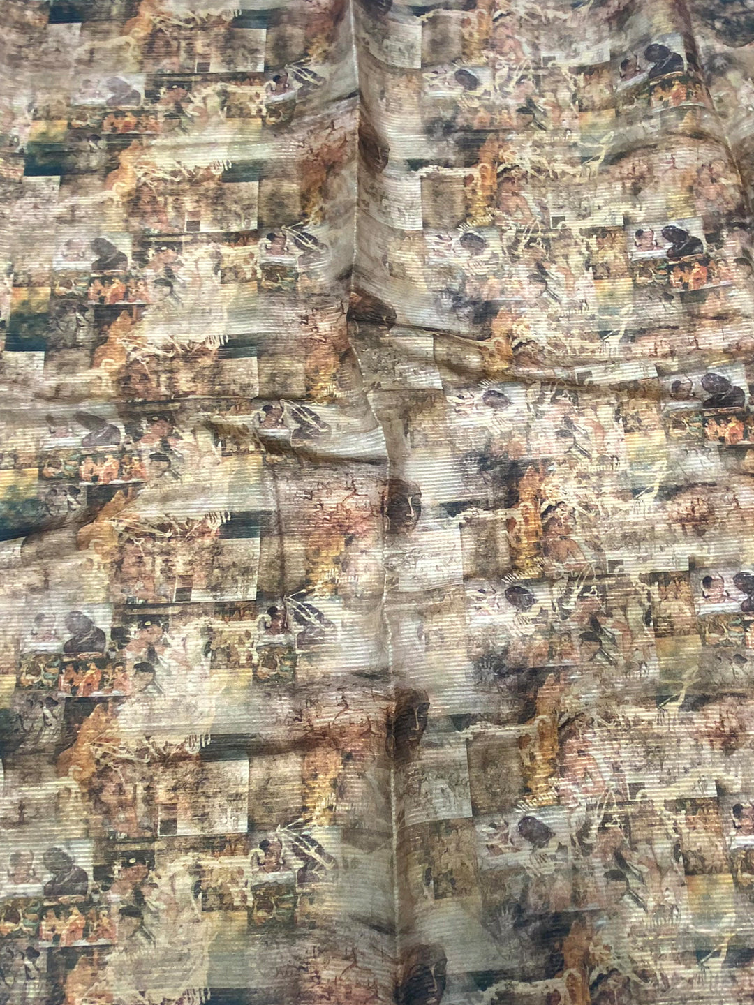 Green Gold Zari Tussar Batik Print Saree