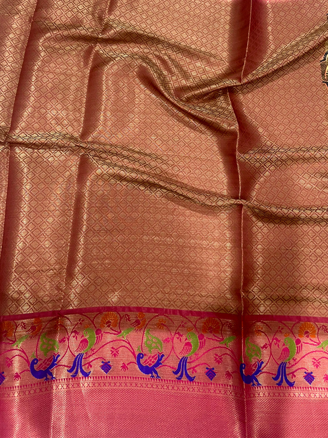 Beige Kora Muslin Kalamkari Floral Print Saree