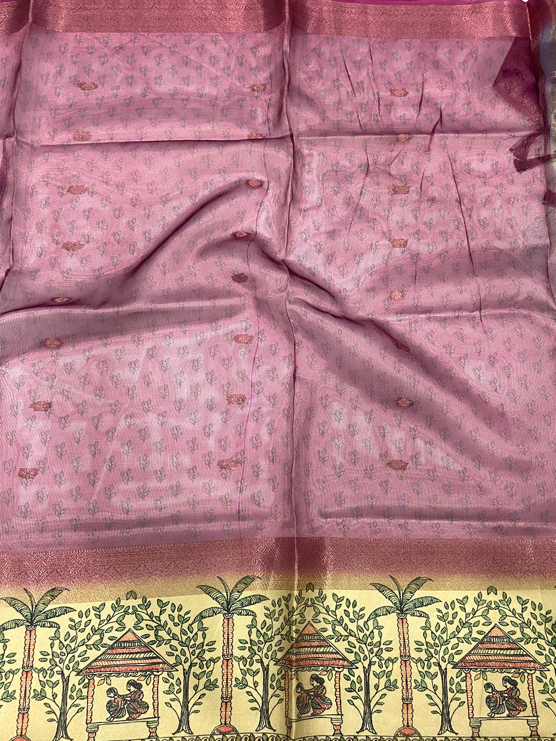 Pink Tissue Madhubani Print Saree