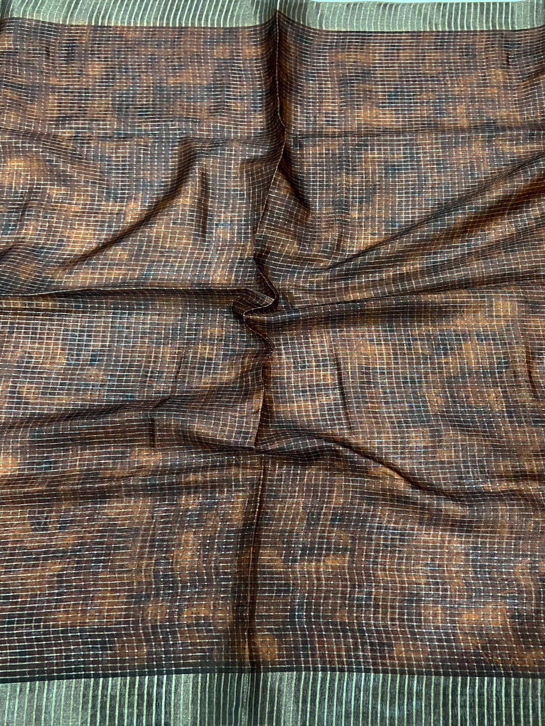 Mustard Kalamkari Pichwai Black Check Saree