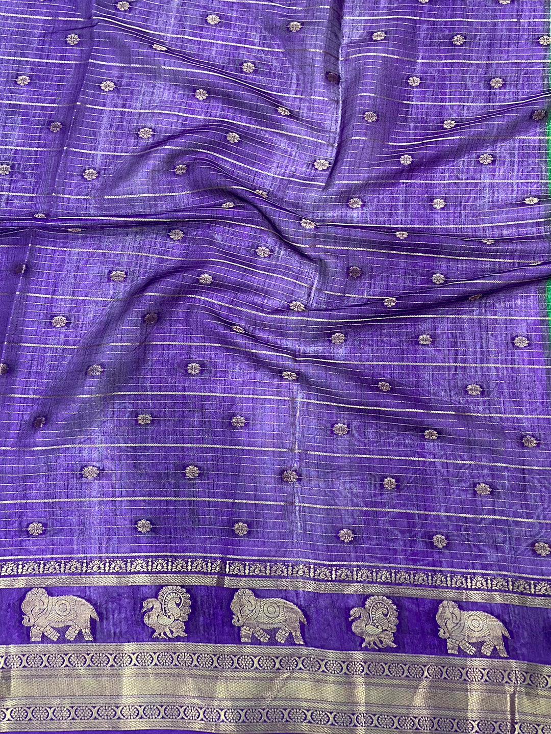 Green Soft Dola Silk Striped Print Saree