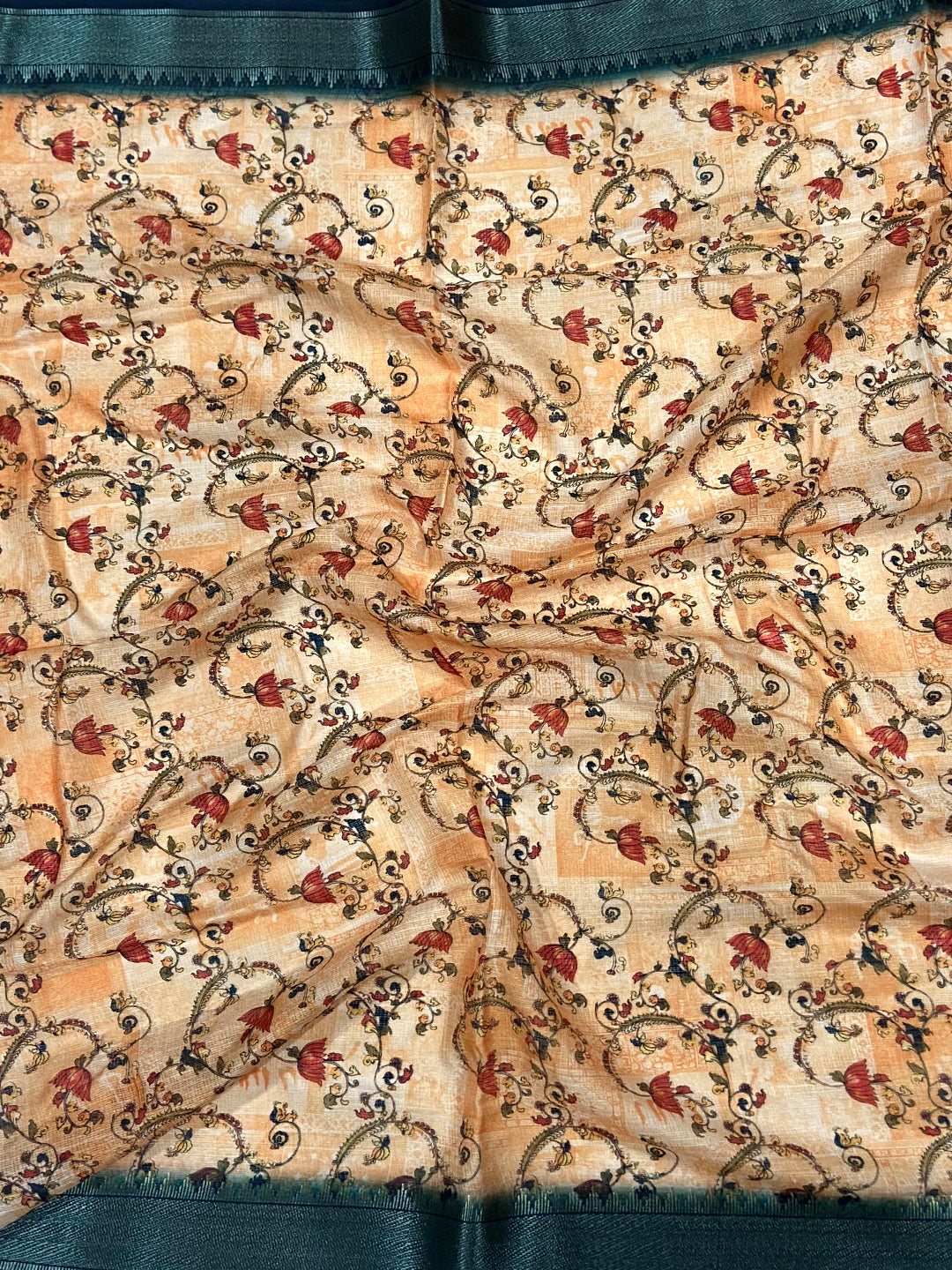 Peach Kota Doriya Zari Weave Digital Print Saree