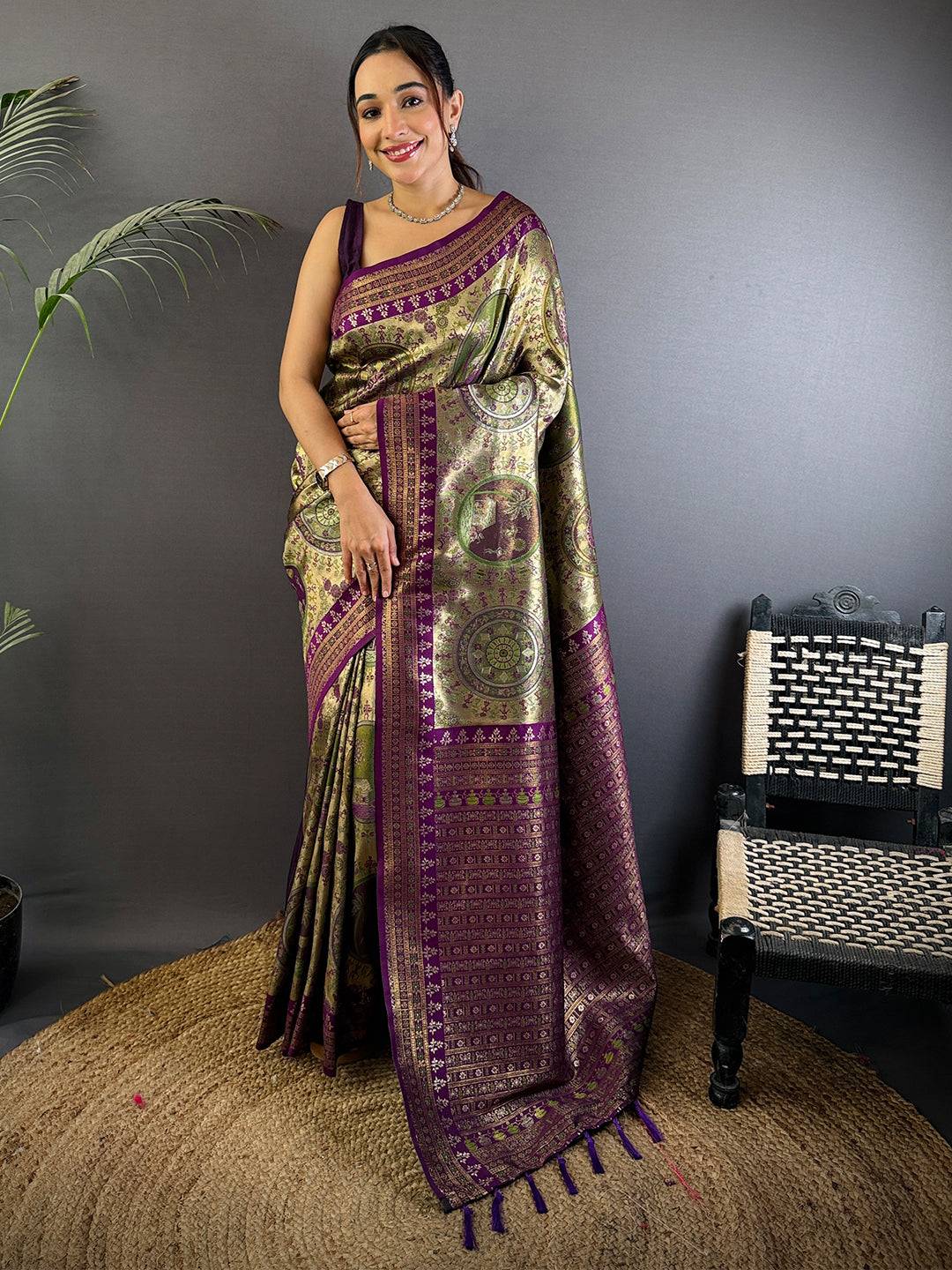 Radiance Warli Gold Zari Dharamavaram Silk Saree