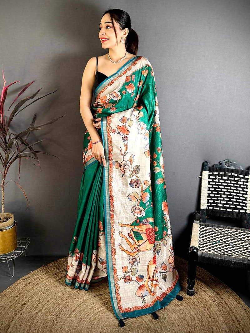 Tradition Kalamkari Art Print Saree