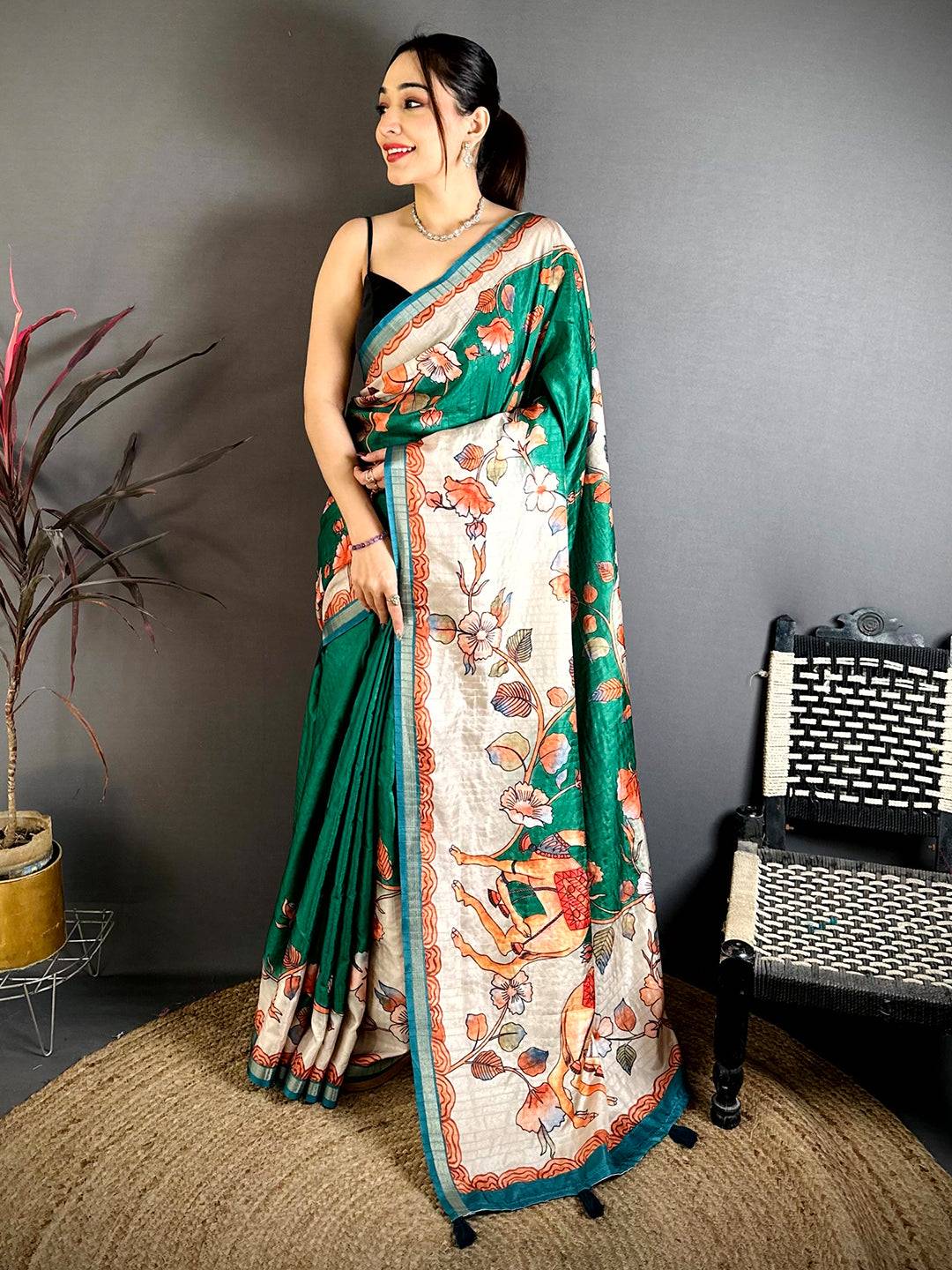 Tradition Kalamkari Art Print Saree