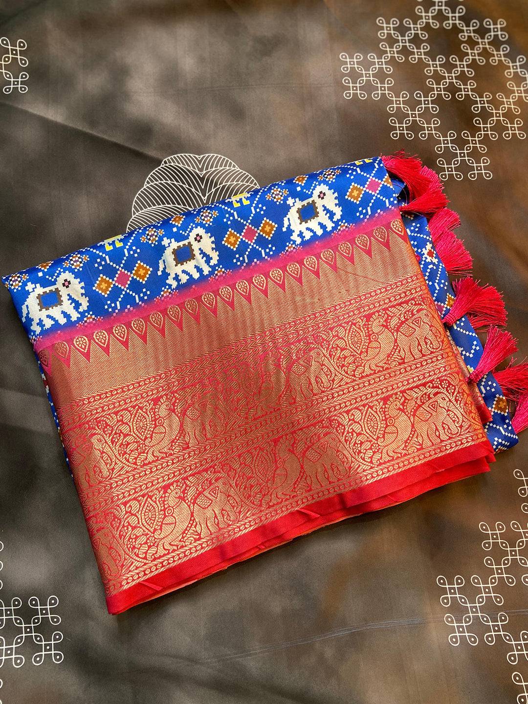 Royal Blue Patola Digital Print Saree