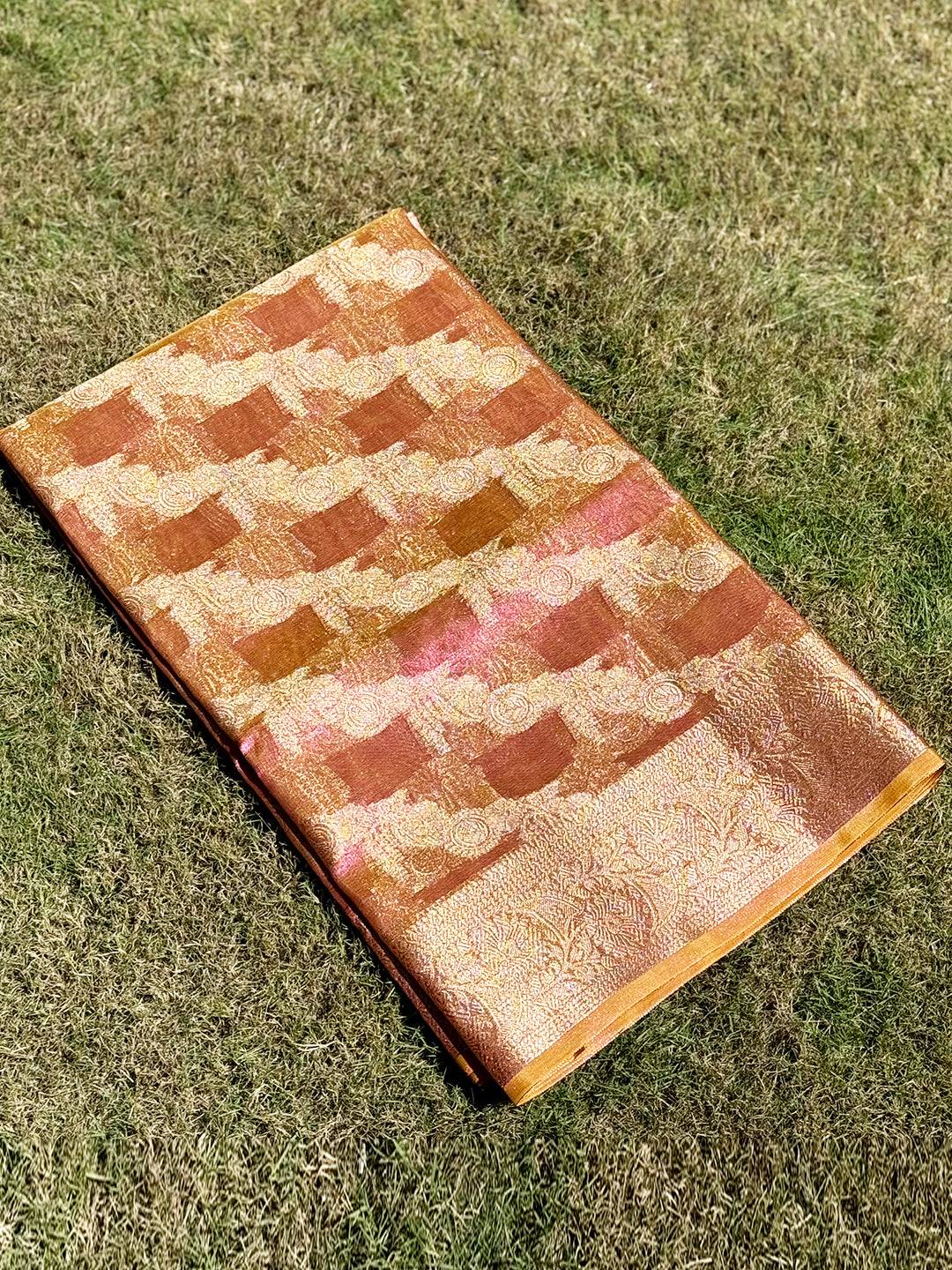 Rust Radiant Dual Tone Tissue Silk Saree