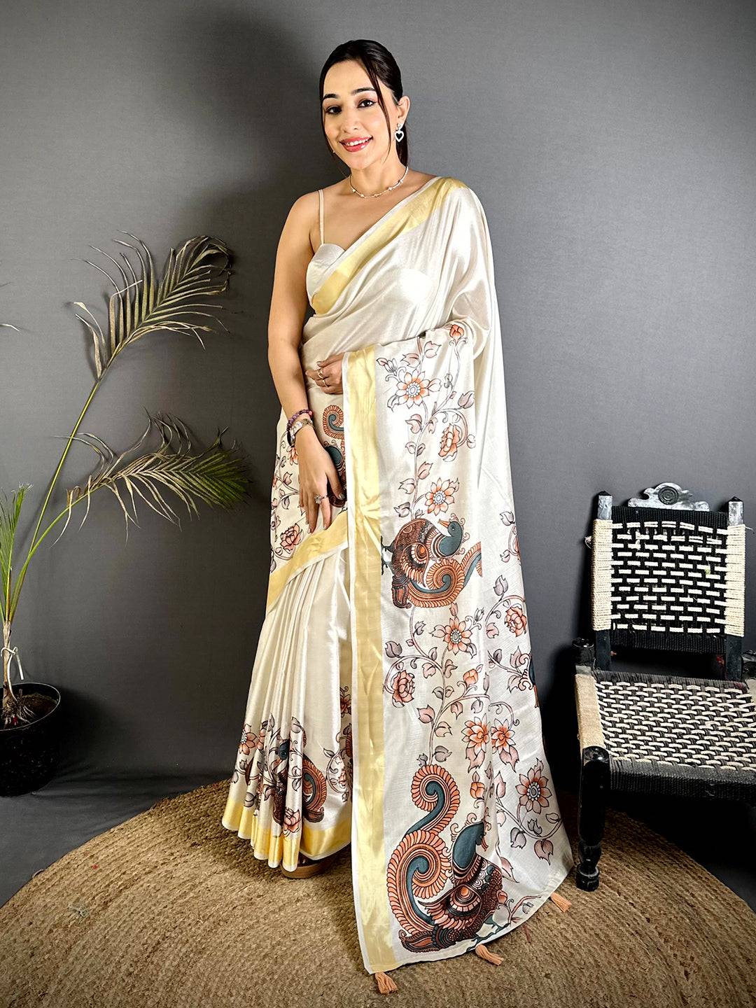 Heritage Pen Kalamkari Khadi Silk Saree