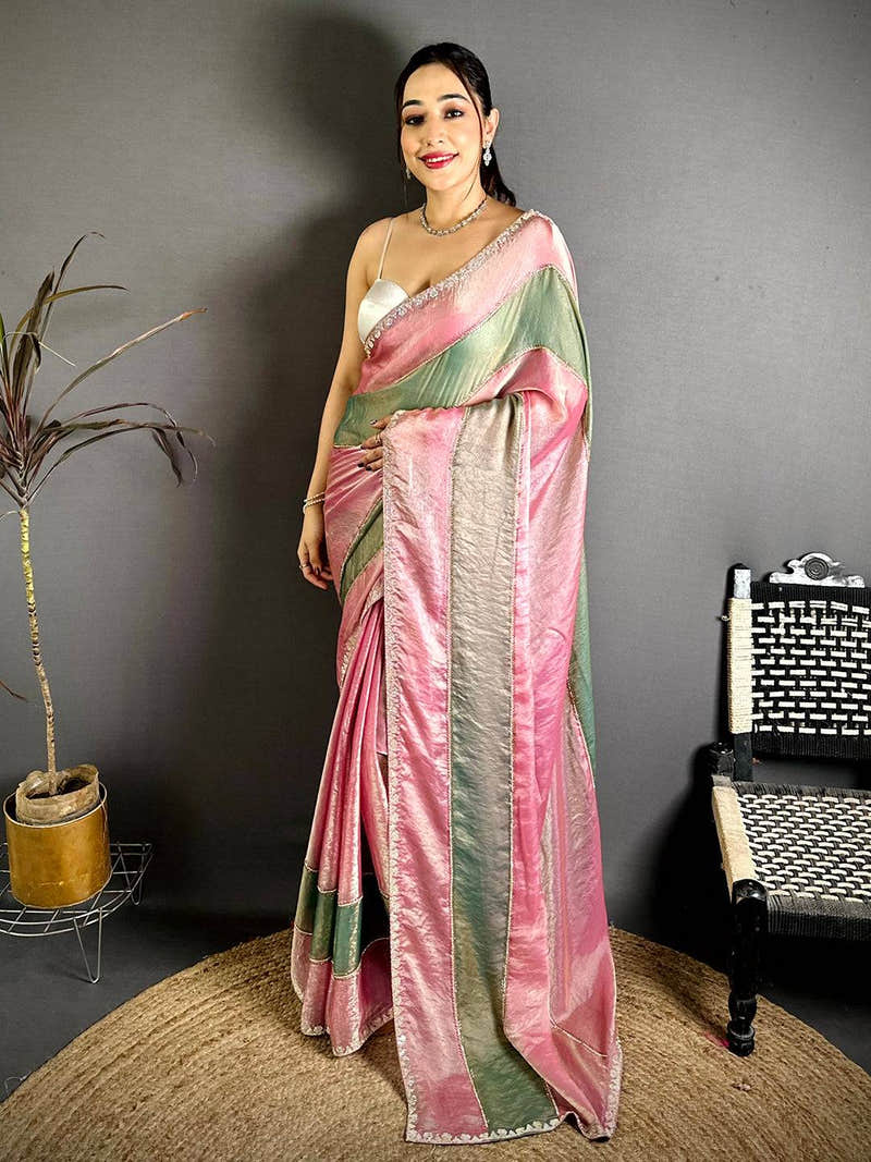 Opulent Satin Tissue Diamond Work Saree