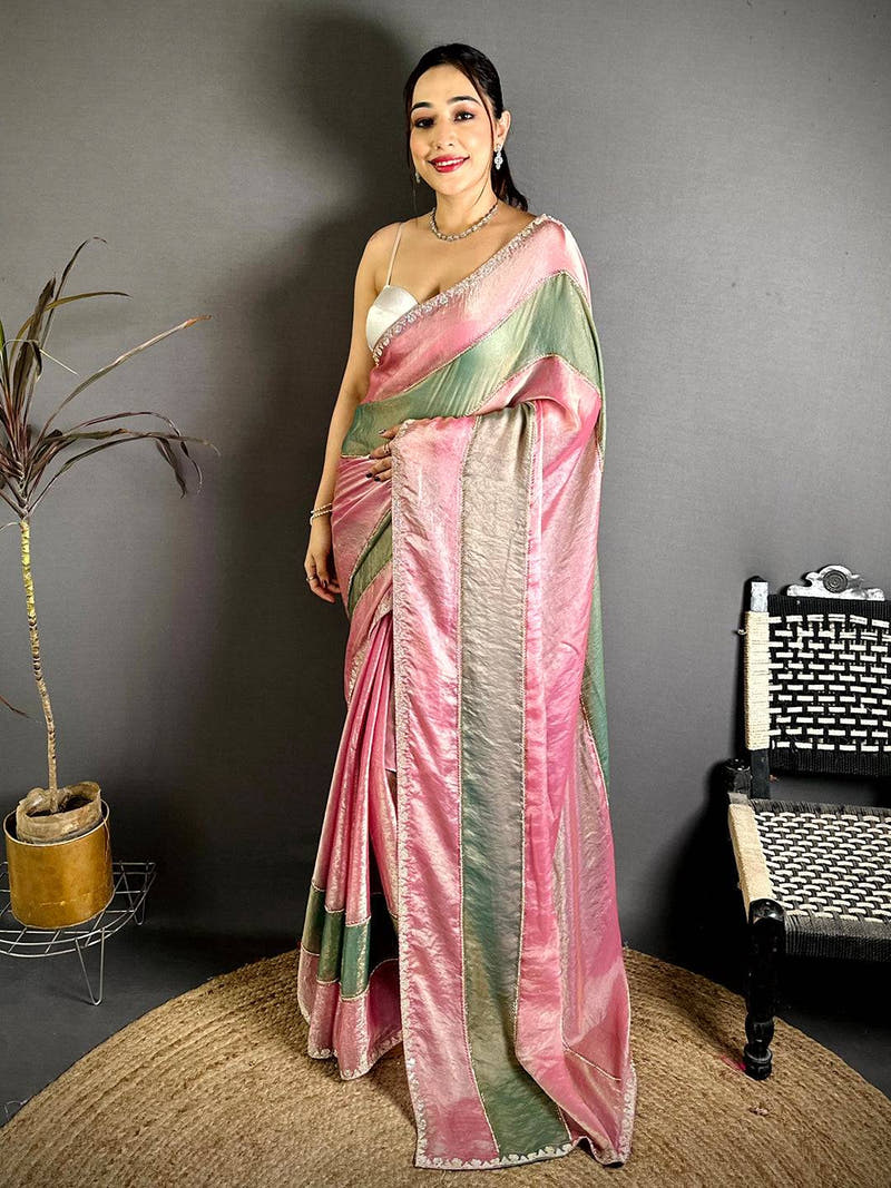Opulent Satin Tissue Diamond Work Saree