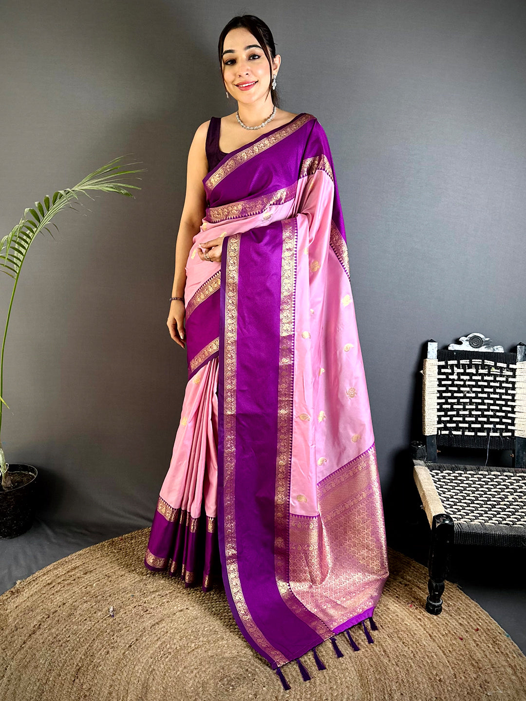Pink Gadwal Pure Soft Silk Saree With Maggam Blouse