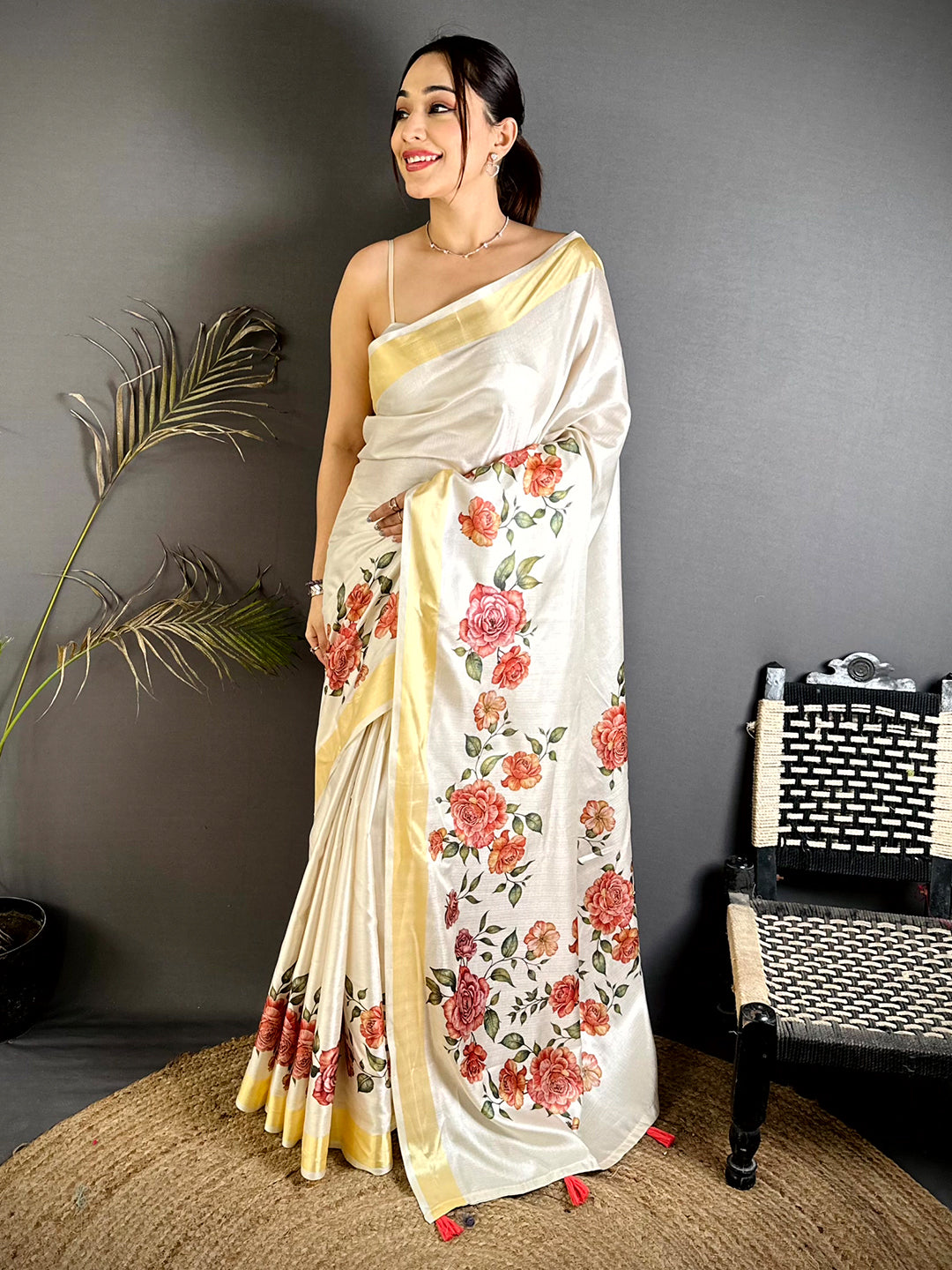 Vibrant Floral Kalamkari Khadi Silk Saree