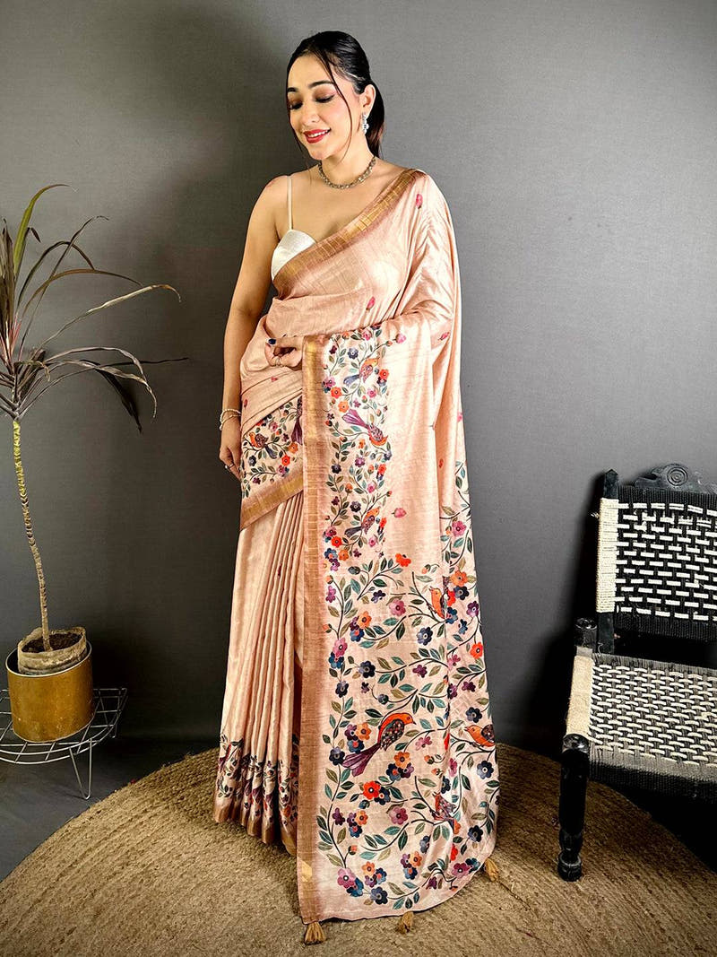 Designer Tussar Ghicha Kalamkari Print Saree