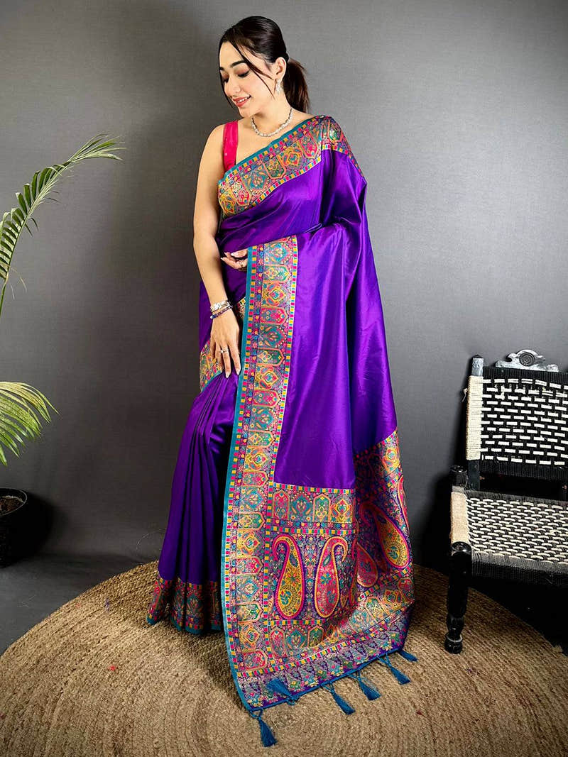 Vibrant Minakari Pashmina Soft Silk Saree