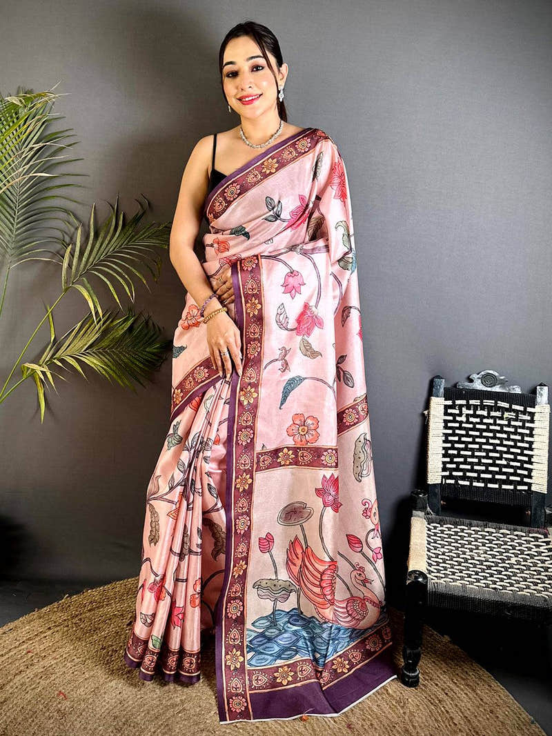 Exclusive Swan Pen Kalamkari Art Saree