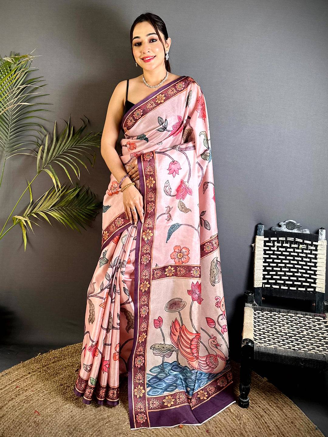 Exclusive Swan Pen Kalamkari Art Saree