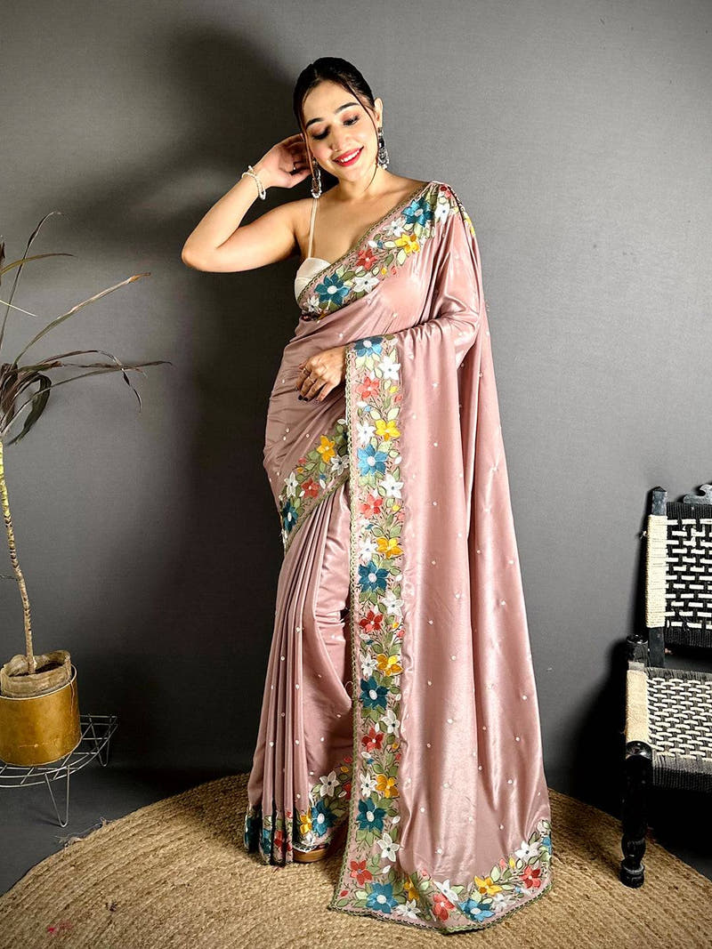 Opulent Floral Embroidered Border Saree