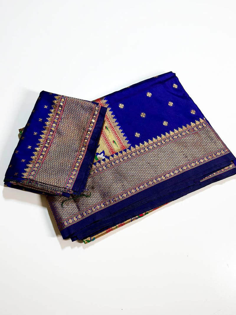 Purple Copper Zari Woven Soft Silk Paithani Saree With Maggam Blouse