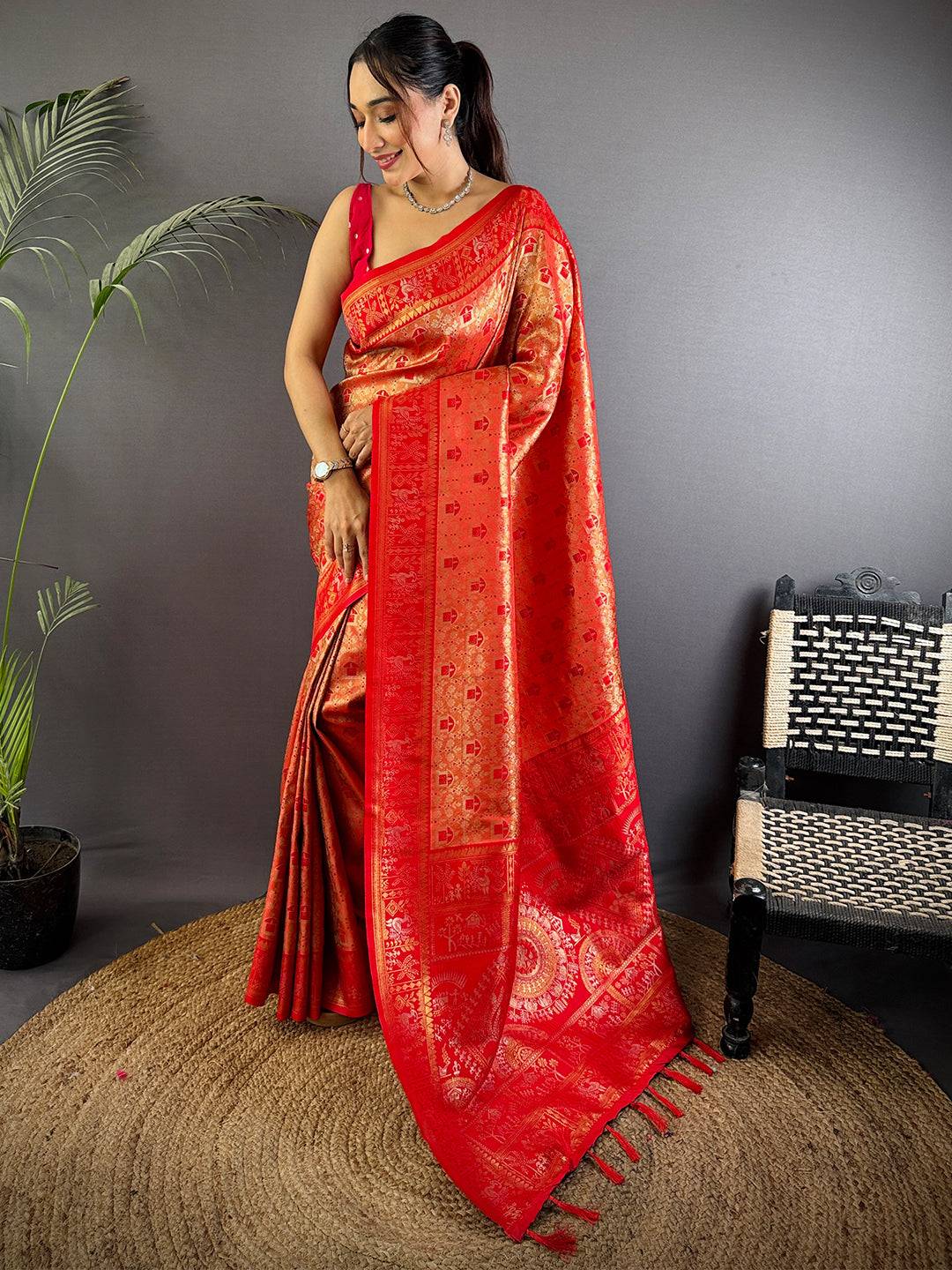 Heritage Warli Gold Zari Dharamavaram Silk Saree