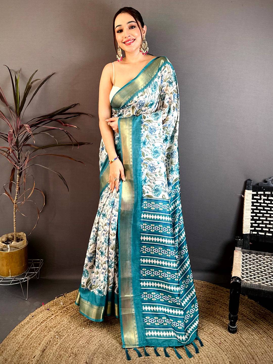 Teal Floral Beauty Designer Saree