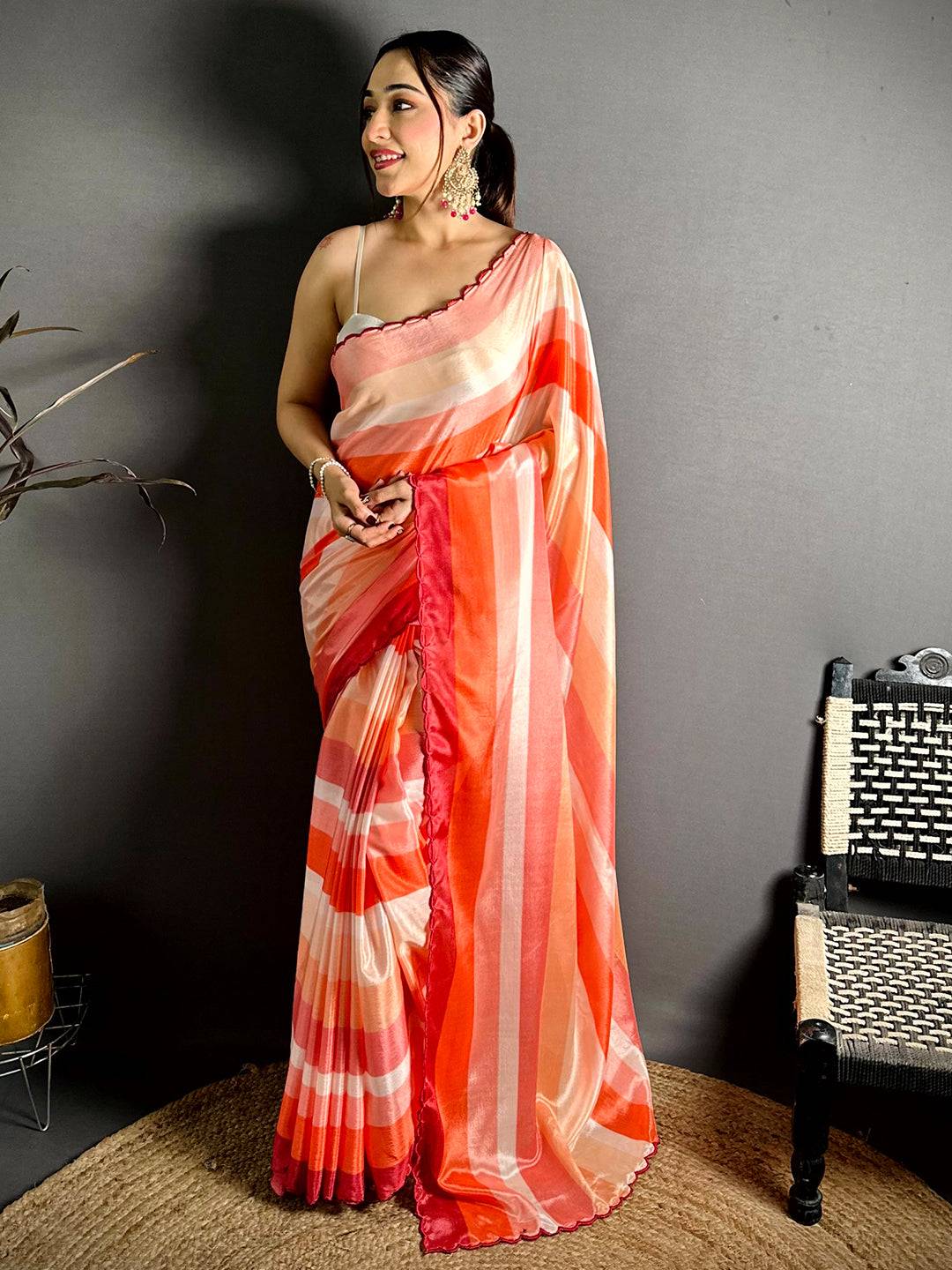Regal Striped Print Soft Chiffon Saree