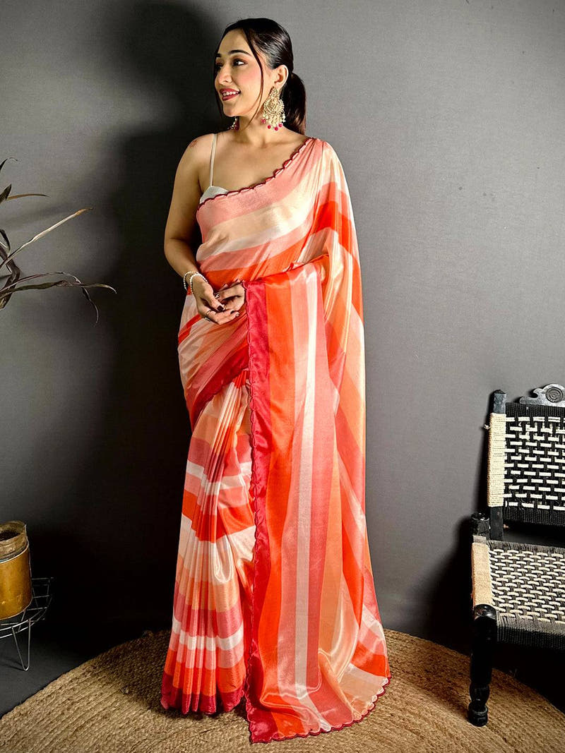 Regal Striped Print Soft Chiffon Saree