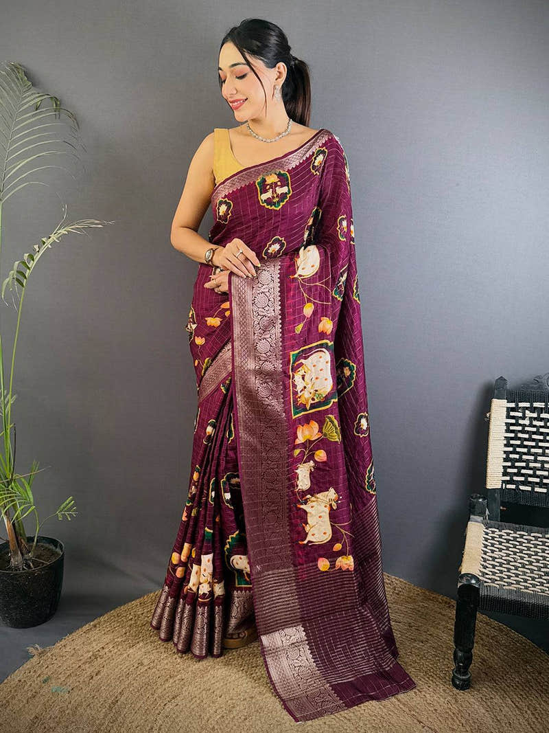 Deep Wine Pure Viscose Kalamkari Saree