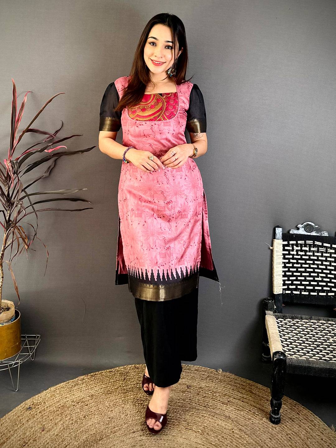 Graceful Round Neck Kota Doriya Kurti