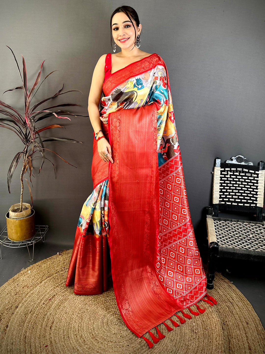 Radiant Soft Silk Pichwai Print Kanchi Zari Saree