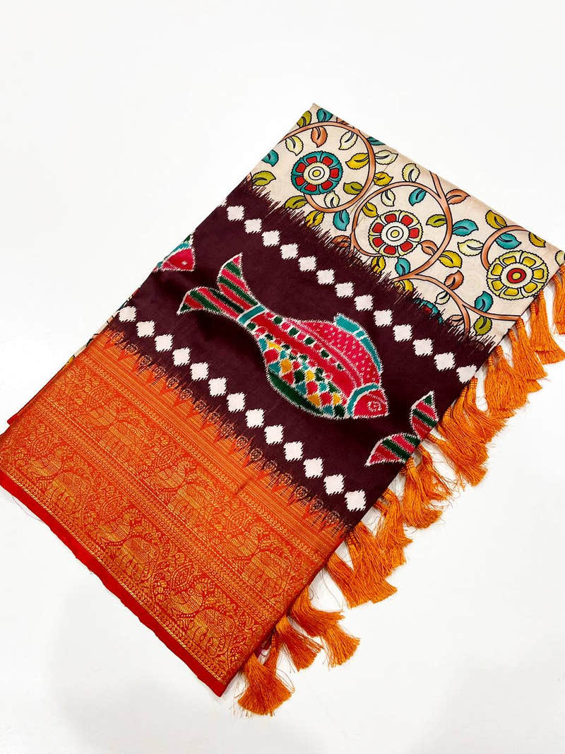 Radiant Cream Floral Banarasi Silk Saree
