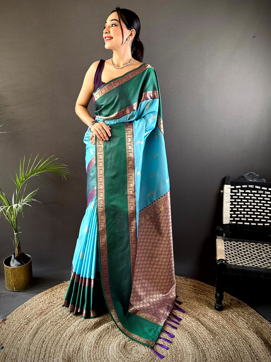 Sky Blue Gadhwal Pure Soft Silk Saree