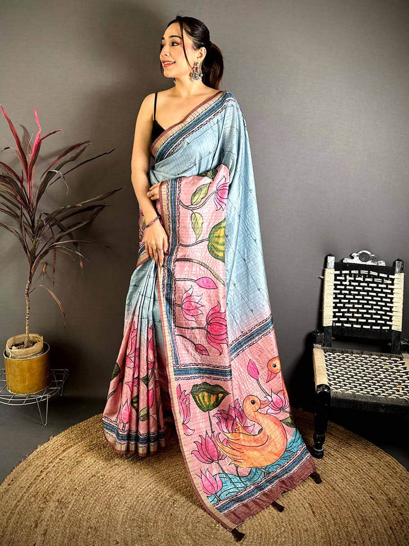 Regal Madhubani Katha Effect Tussar Saree